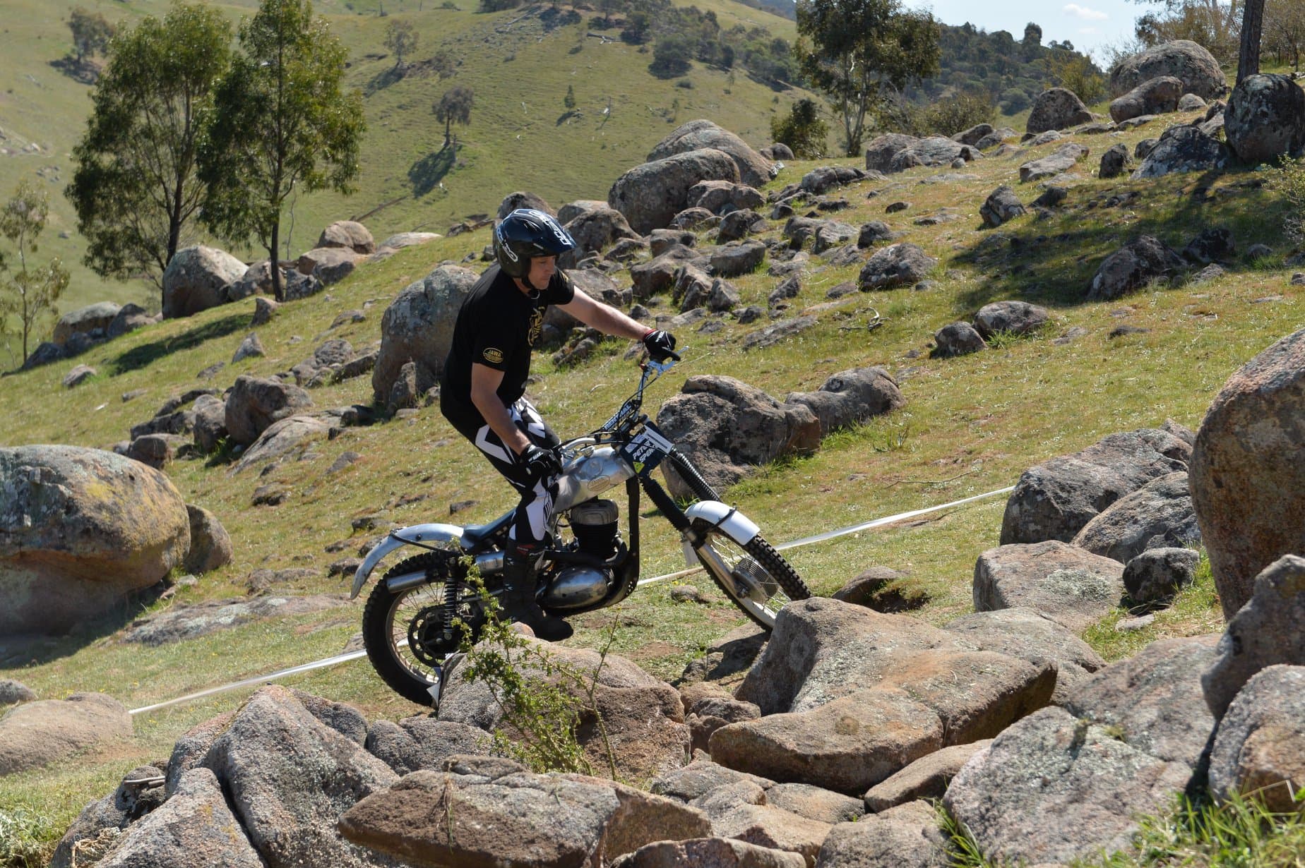 Classic pre-1965 trials motorcycle at an Australian championship event