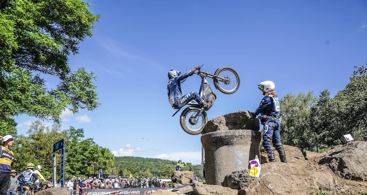 Electric trials bike from Electric Motion being ridden at a competition in Australia